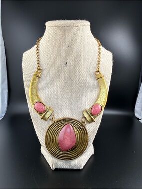 Gold-Tone Necklace with Pink Stone Accents